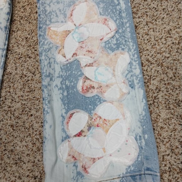 3794 Size 12 RNIT Upcycled BleachDyed Quilted Applique Boot Cut Jeans. - Picture 2 of 6
